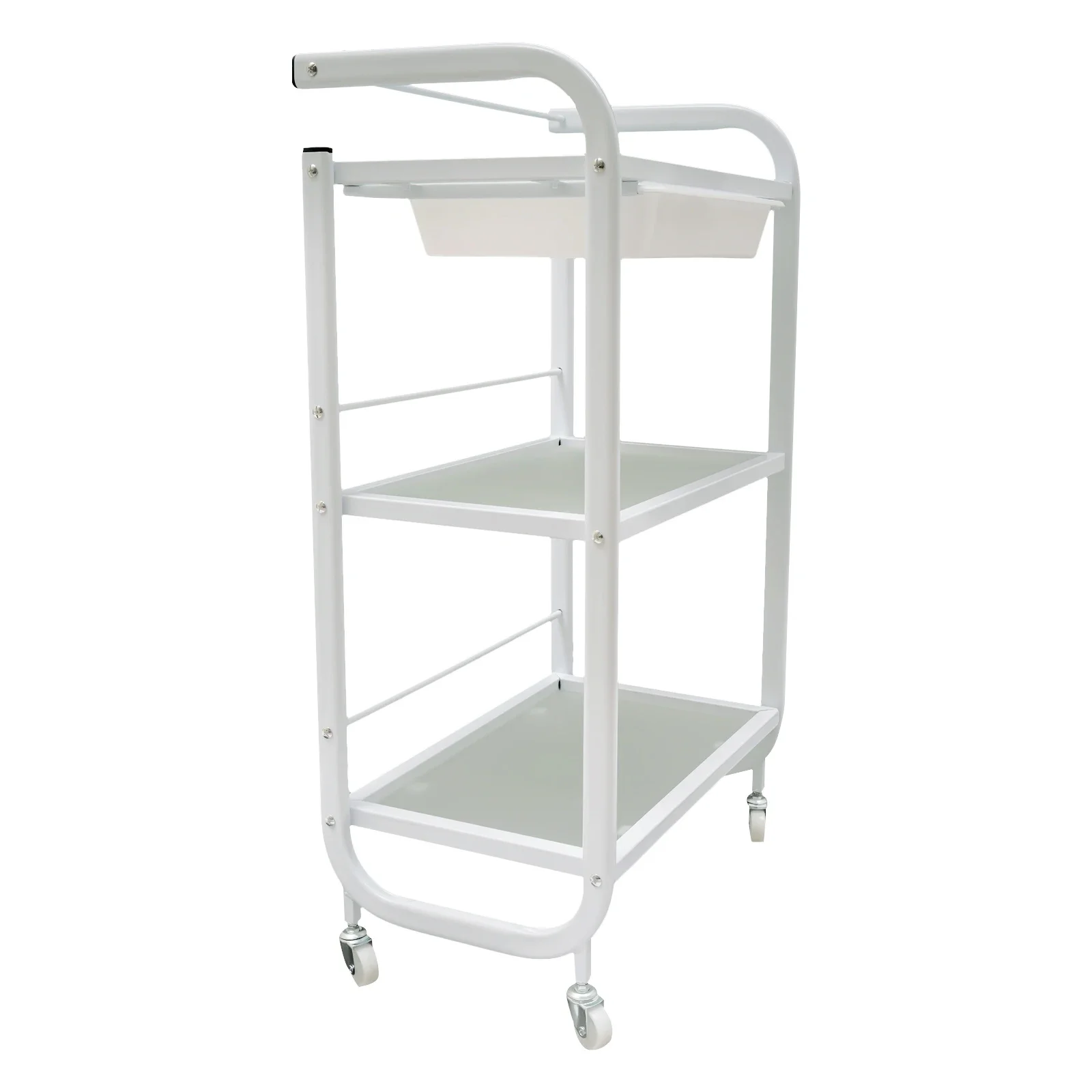 3-laags rollende gereedschapswagen met lade, witte metalen opbergwagen op wielen voor salon, keuken, badkamer, kantoororganisator