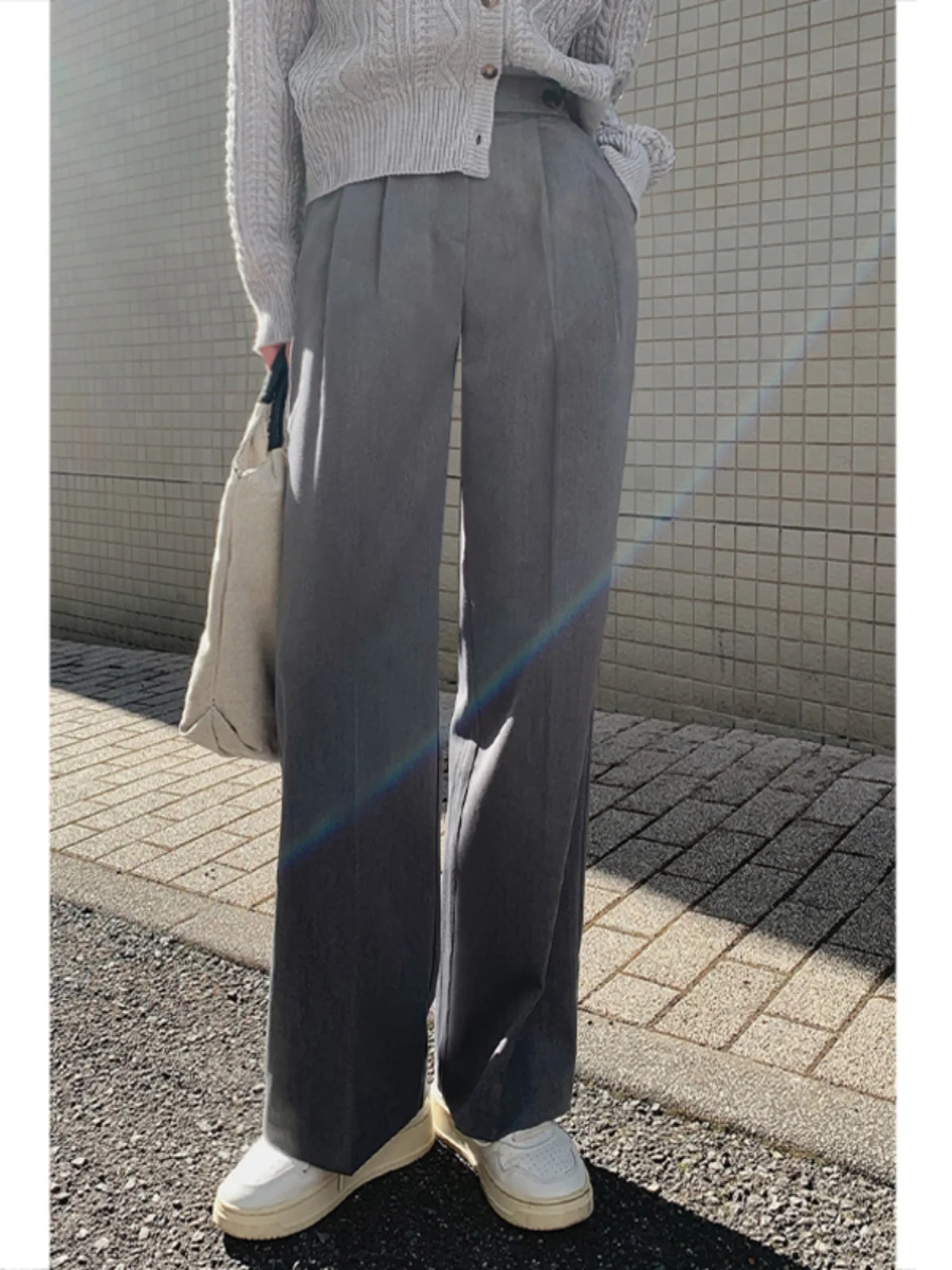 

ay Casual Wide Leg Pants High Waist Straight Cut Commute Slimming Trousers for Women Spring New Sle Korean Version