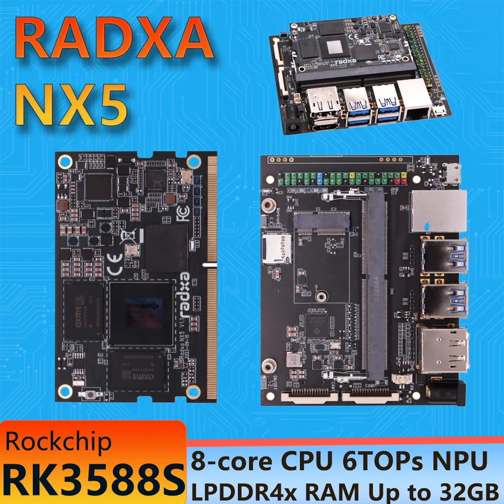 

Radxa NX5 RK3588S 8-ядерный вычислительный модуль процессора 8K HDMI/260-контактный разъем SODIMM с золотым краем пальца, одноплатный компьютер