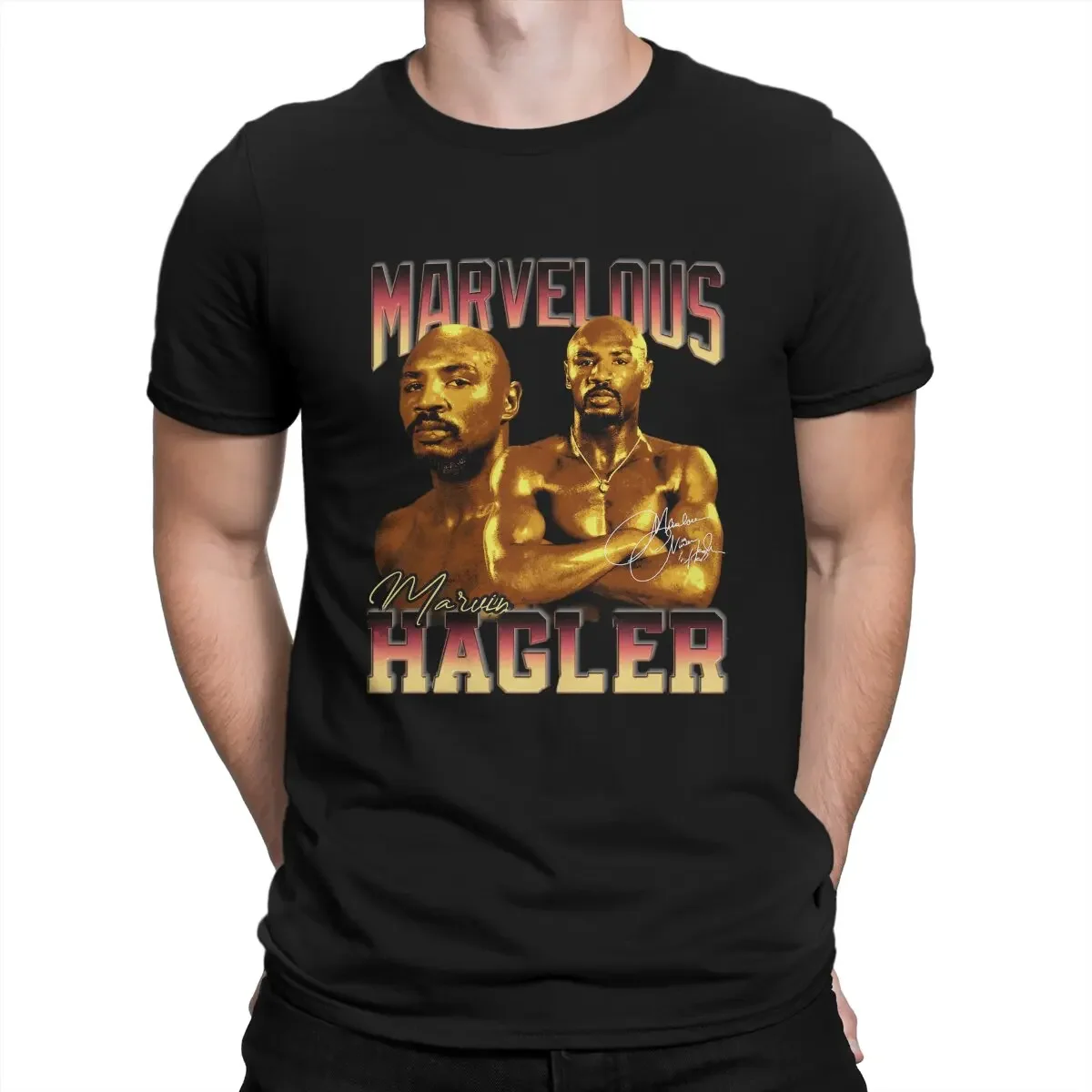 

Crewneck American Middleweight Boxer Tee Shirt Short Marvin Hagler Boxing Signature T Shirt for Men Cotton Vintage T-Shirts tops