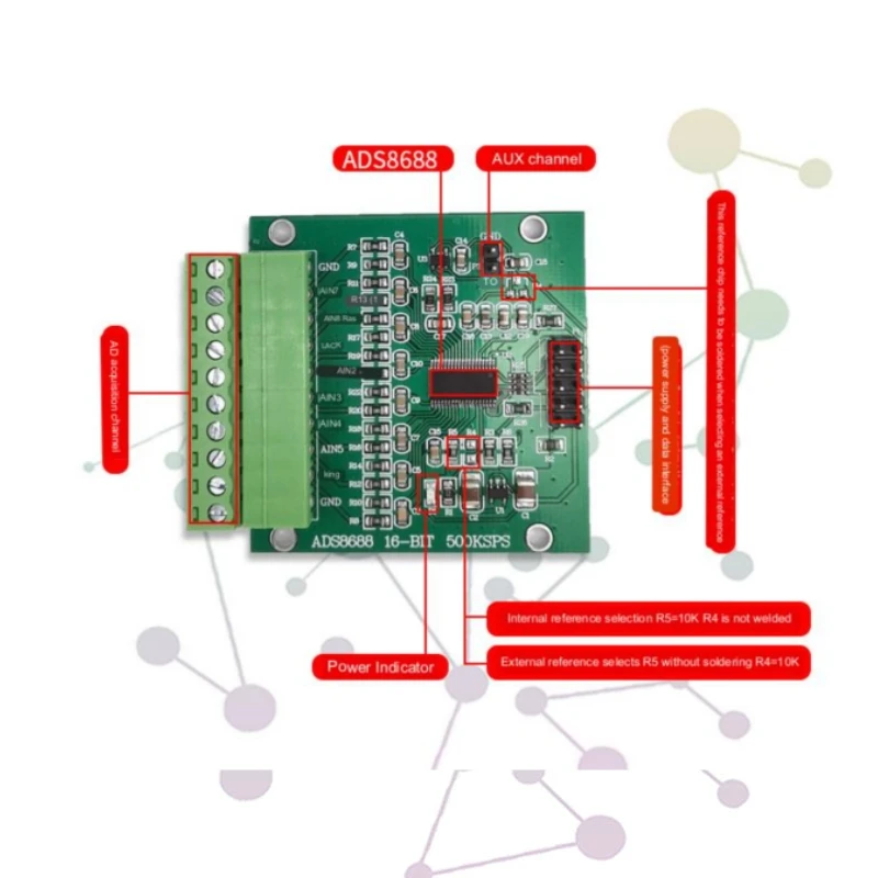 ADS8688 AD16-bit 500kSPS single/bipolar input 8-channel SAR/ADC data acquisition module