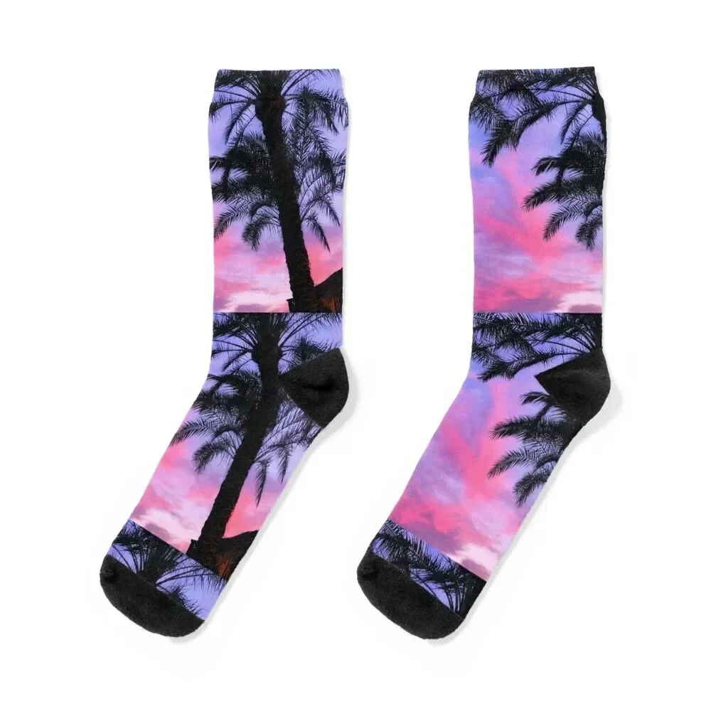 Purple & Pink Cotton Candy Palm Tree Sunset Socks sport funny gift Thermal man winter sports stockings Women's Socks Men's