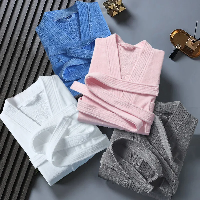 Custom Logo V Neck SPA Beauty Salon Bathrobe Hotels Homestays Cotton Bathrobes Four Season Long Absorbent Hotel Lace Yukata