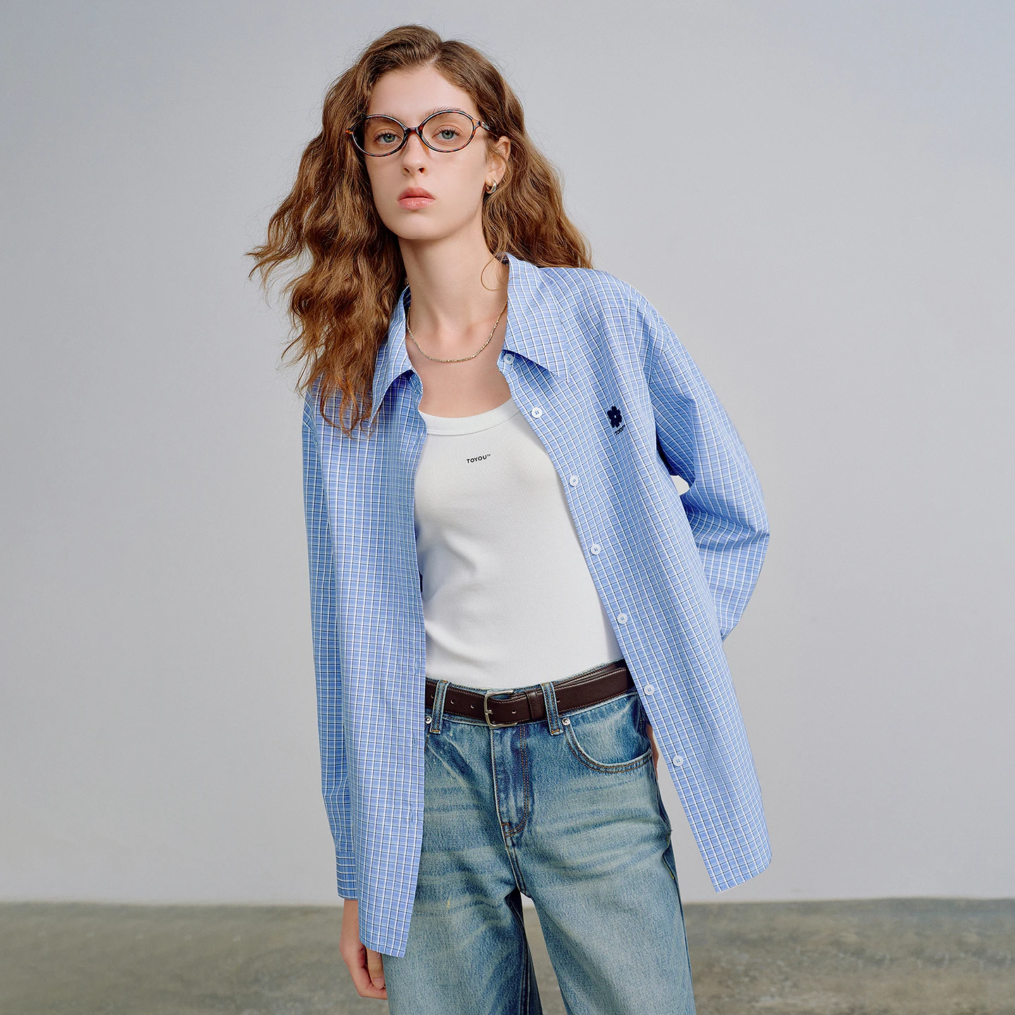 토유스 여성 셔츠 2026 봄 신상 체크무늬 루즈핏 캐주얼 레이어링 우아한 셔츠 탑