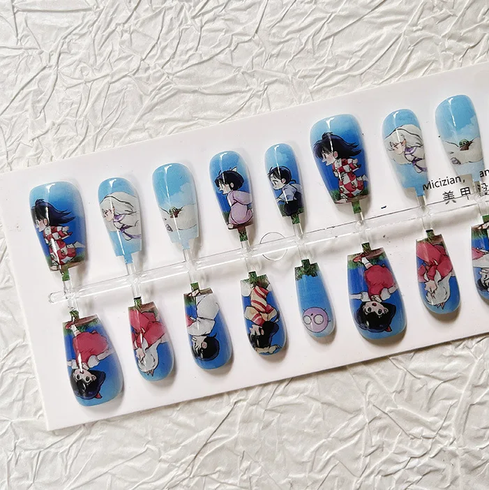 Sesshoumaru Higurashi Kagome Rin Chibi Running Cute Anime Fake Nails Funny Pretty Popular Nail Accessories Manicure Nail Tips