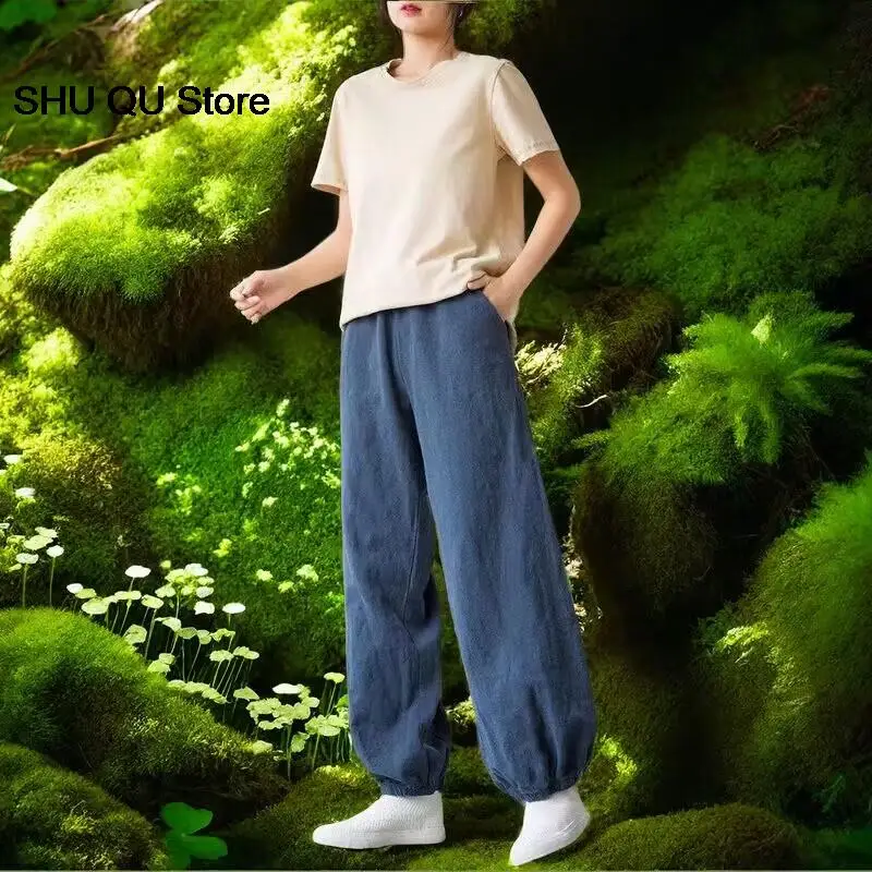 Summer Cotton Linen Women Big Size Bloomers Pants Casual Hig Wist Ankle-length Pantalones Thin Baggy 4xl Mom Jogger Sweatpants