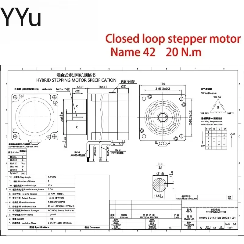 for Nema 42 110mm Hybrid Closed Loop Stepper Motor with Encoder and Driver Kit 20Nm for CNC Machine Tools Automation