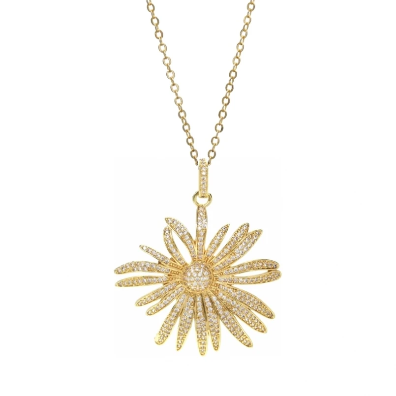 10Pcs Gold Color Cubic Zirconia Chain Necklace Plant Daisy Flower Invisible Setting Copper 18+2inch Jewelry