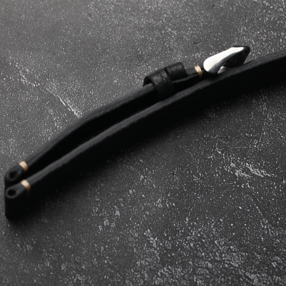 Bracelet de montre en cuir d'autruche Ultra-fin fait à la main 18 19 20 21 22MM Bracelet souple noir pour hommes Bracelet en cuir de Style Vintage