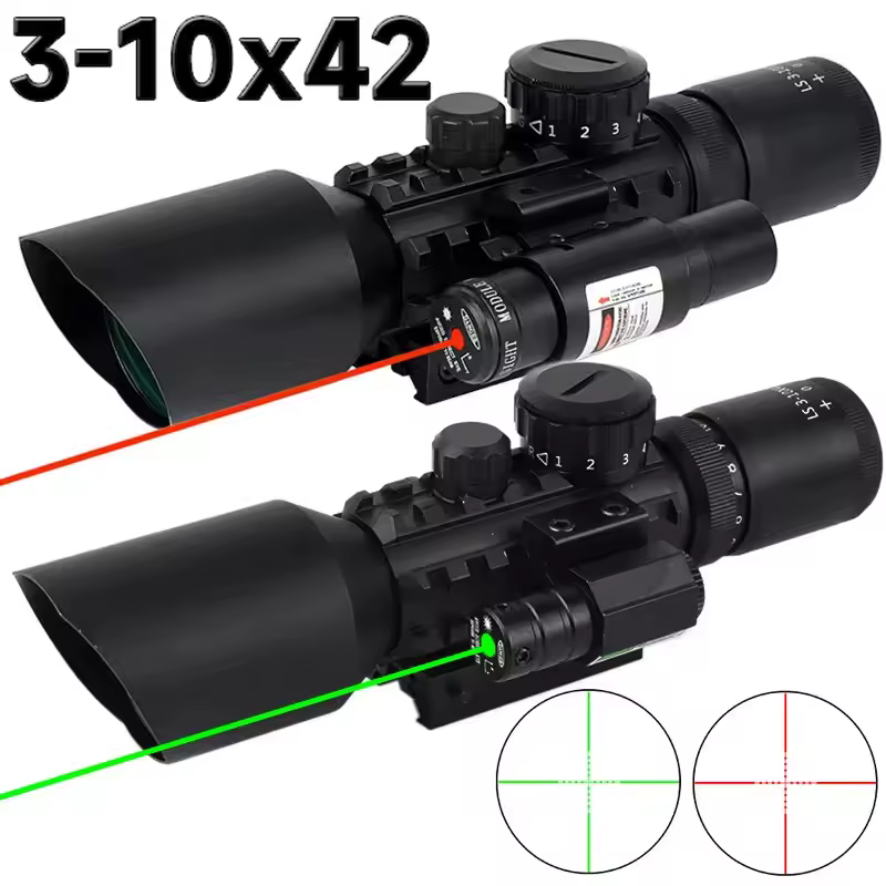 3-10x42e escopo de retículo de cabelo cruzado vermelho verde visão ajustável tático instrumento de mira de tiro óptico caber 11/20mm montagem em trilho Semelhante a AliExpress