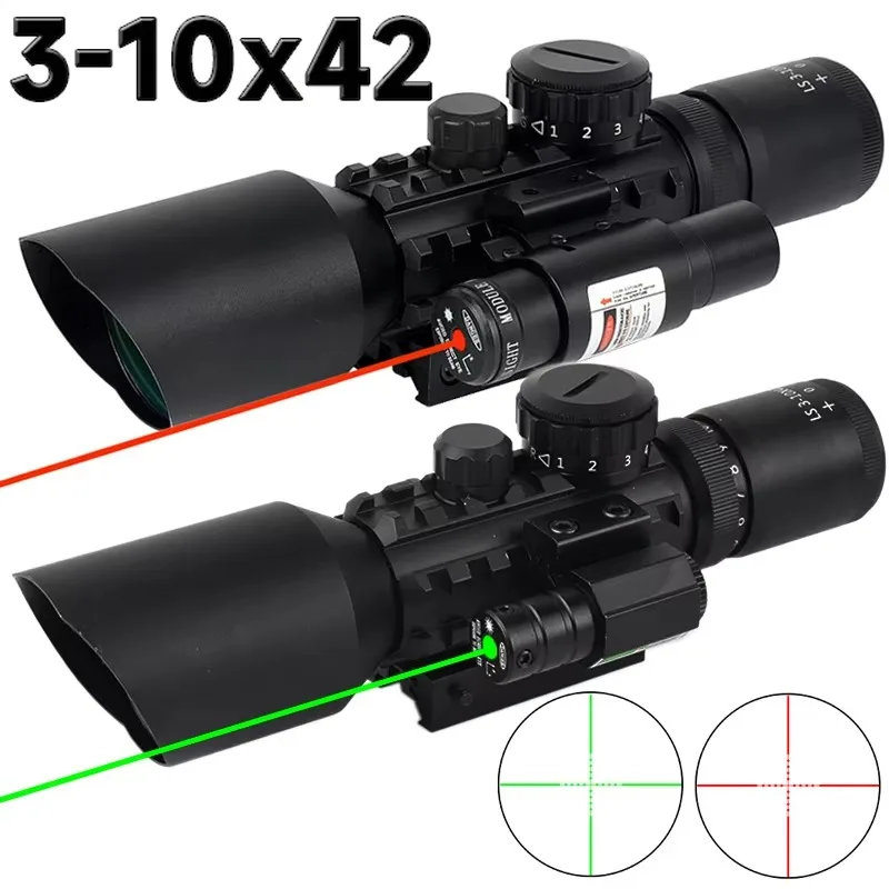 3-10X42E Cross-Hair Reticle Scope Red Green Adjustable Sight Tactical Optical Shooting Aiming Instrument Fit 11/20mm Rail Mount