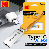 KODAK K122 USB2.0 PenDrive 16GB 32GB 64GB 128GB Metal USB Flash Drive OTG Disk Memory USB2.0 +Type-C Adapter