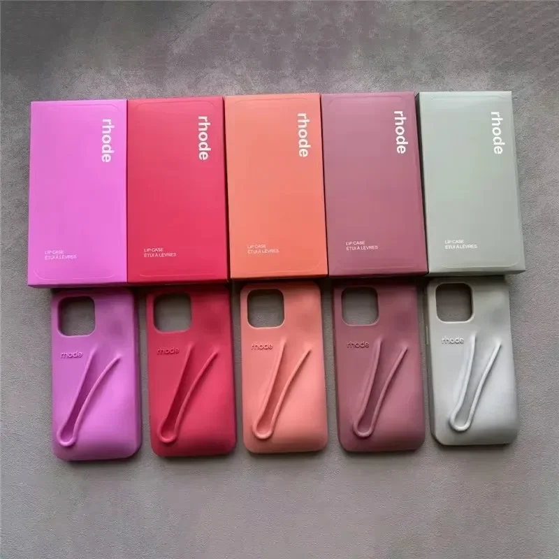 For iPhone 11 12 13 14 15 16 Pro Max Plus With Box Phone Case Gray Toast Espresso Ribbon Raspberry jelly Silicone Lipstick Cover