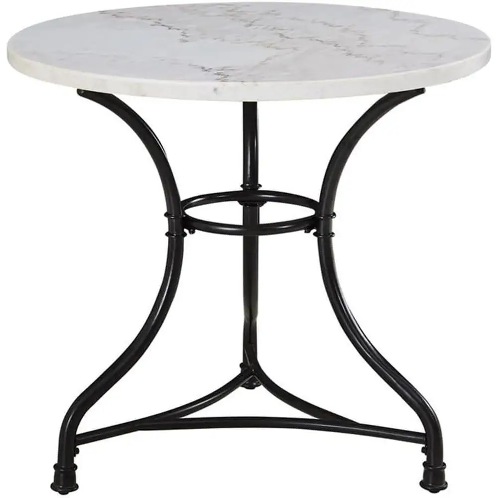 Marble Bistro Table with Iron Base Height Adjustable Small Dining Spaces Kitchen Breakfast Nook Unique Stylish Design