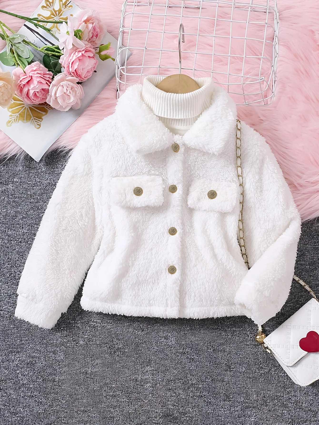 New autumn and winter coat for girls, a short casual solid color plush jacket suitable for girls over 3 years old, versatile clothing for going out