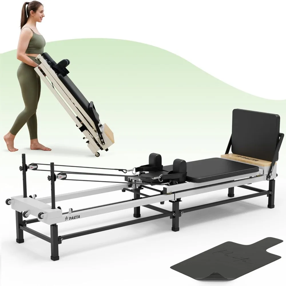 

91" Foldable Pilates Machine with Adjustable Heights, Pilates Equipment with Piano Wire Spings and Jump Boards, Pilates