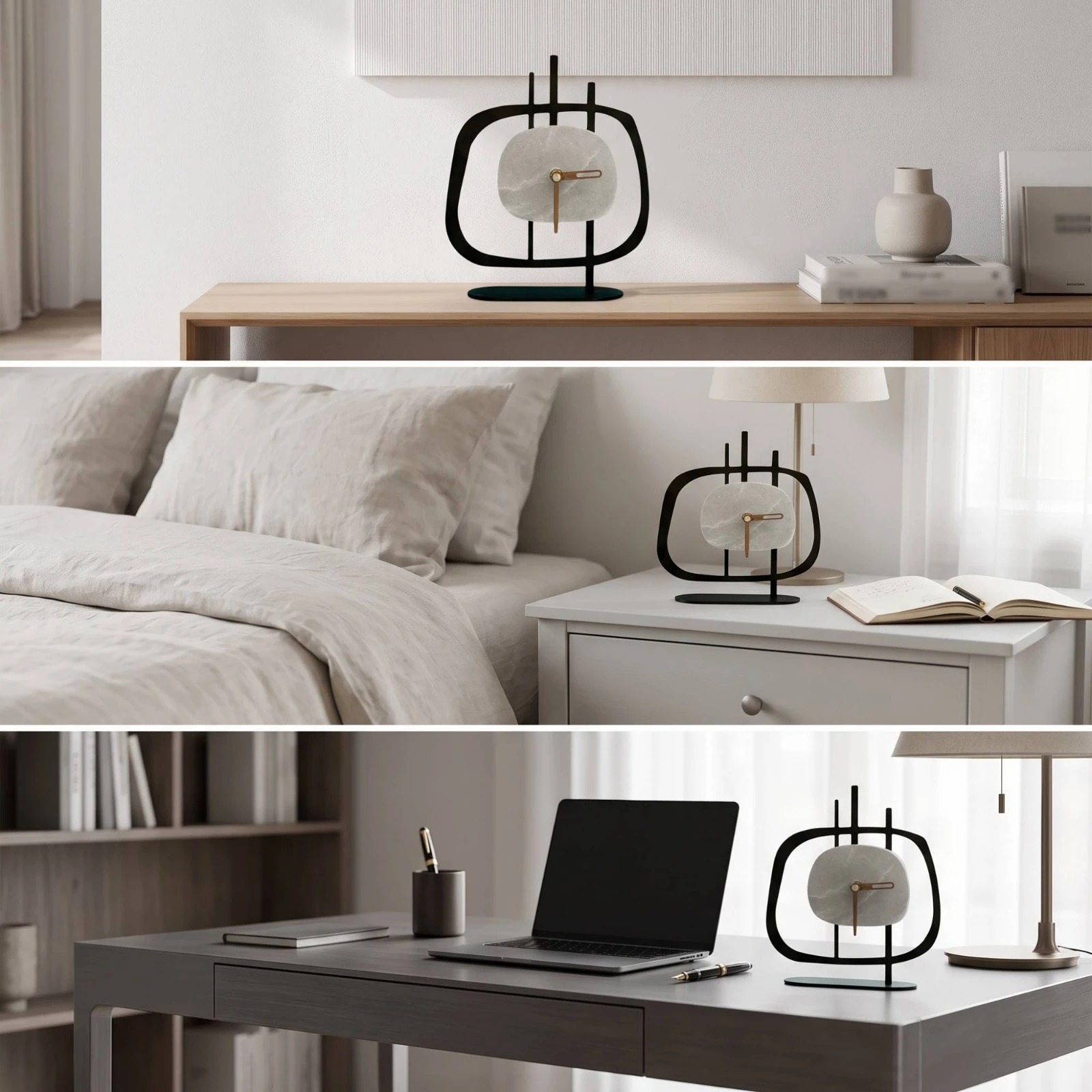 Decorative Table Clock Modern Clock with Metal Frame Compact Long-Lasting for Desk, Shelf