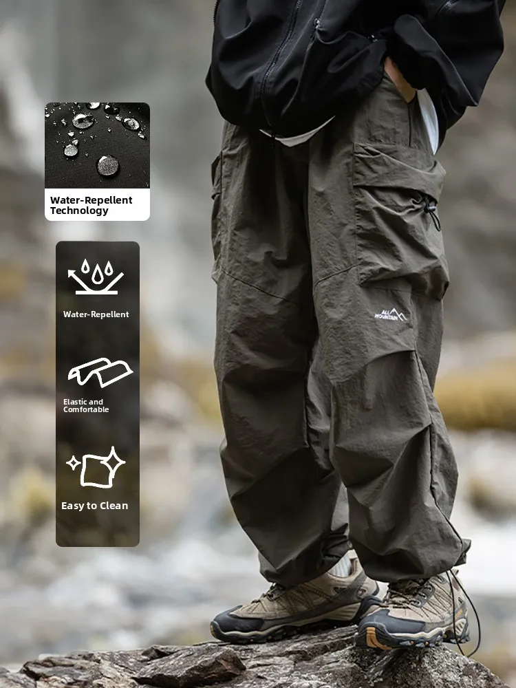 

Men's Waterproof Windproof Long Cargo Pants Oversize American Sle Parachute Workwear Trousers Rain Level Polyester Fiber