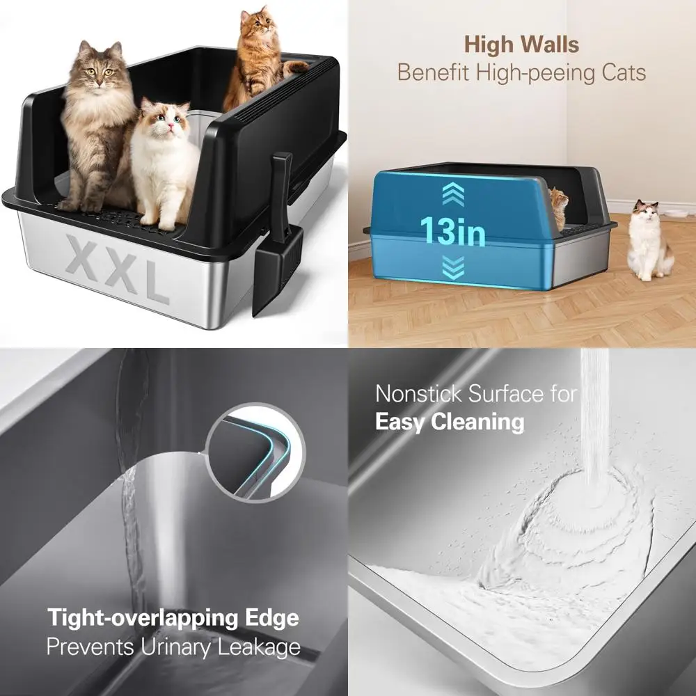 صندوق فضلات القطط المعدني الكبير جدًا مع غطاء، 27.8 لتر × 20 عرضًا × 12.9 ارتفاع، مثالي للقطط الكبيرة والأسرة المتعددة للقطط #1