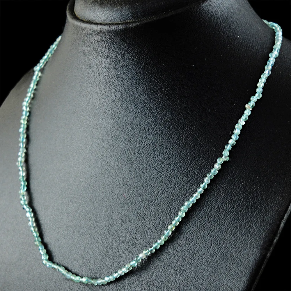 

55.00 Cts Earth Mined Single Strand Blue Aquamarine Round Shape Beads Necklace