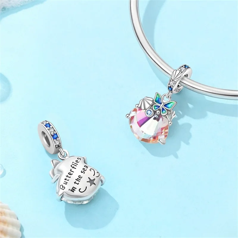 925 Sterling Silver Colorful Zircon Rotating Clover Rose Ocean Elf Shell Charms Pendant Fit Original Bracelet DIY Jewelry Gifts