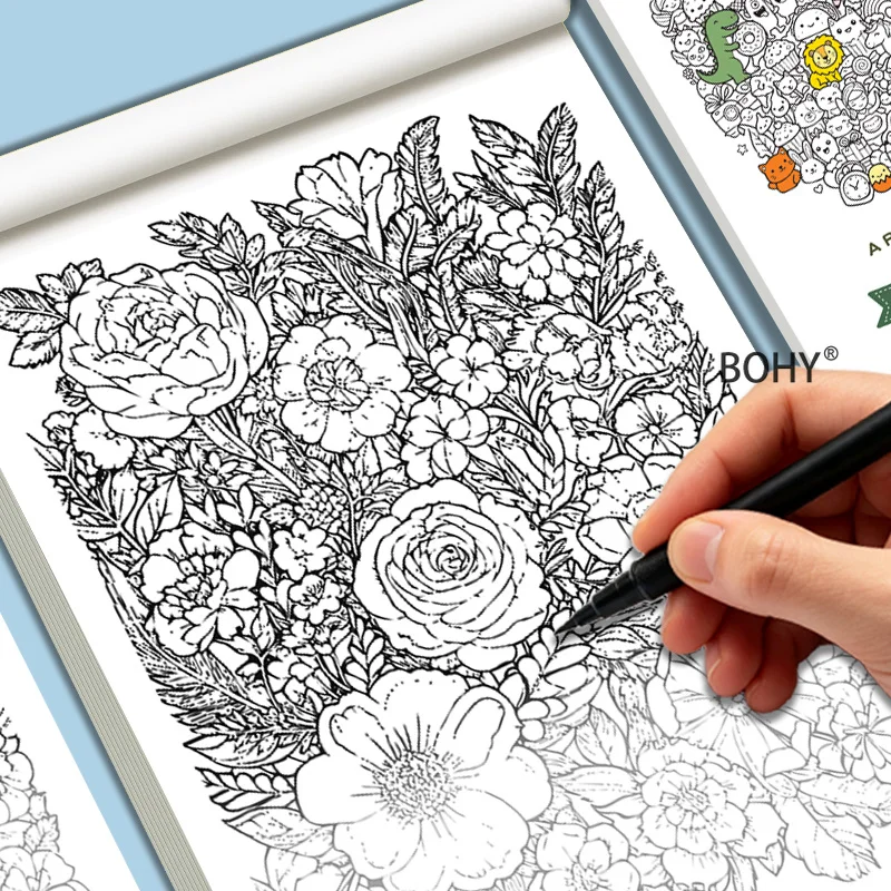 1 Adult Decompression and Graffiti Coloring Album, with Themes Such As Flowers/monsters/small Animals and Other Line Drafts
