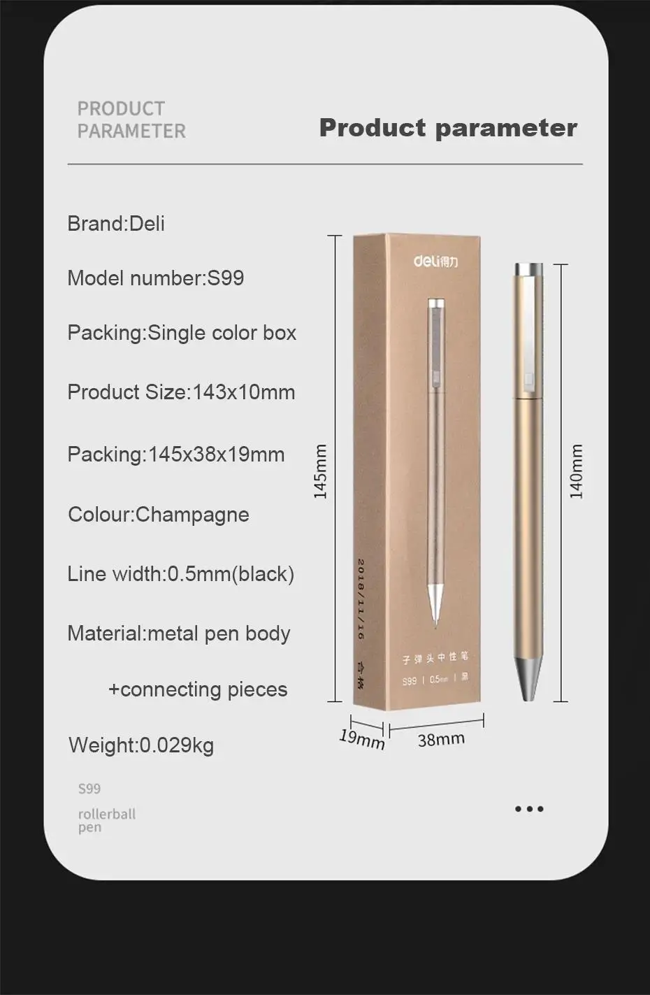 Deli 0,5mm Schwarzer Nachfüllbarer Metall-Gelstift mit Glatter Schreibfunktion für Schule, Büro, Kinder, Geschenk, Schreibwaren – Detail 12