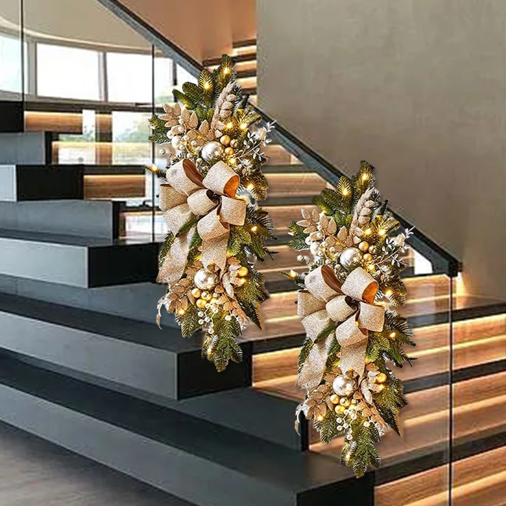 Door Stairs Wreath Christmas Wreath Hanging Pendants Artificial Flowers Stairway Swag Trim Garland Christmas Decorations 2024