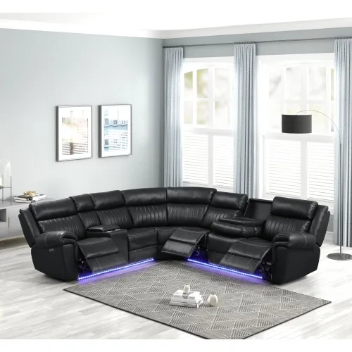 ！@Contemporary Genuine Leather U-Shape Sectional Ottoman Convertible and Extendable Pet Friendly for Apartment Living Room Use