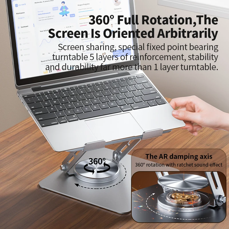 Ergonomic Dual Rotary Shaft Fully Foldable Tablet PC Holder 360 Rotating Base Adjustable Laptop Riser Stand Laptop Stands
