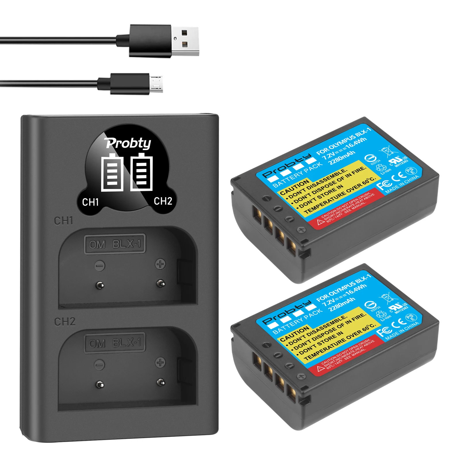 BLX-1 BLX1 Battery 2280mAh + LED Dual USB Charger For Olympus OM-1 OM1 Camera
