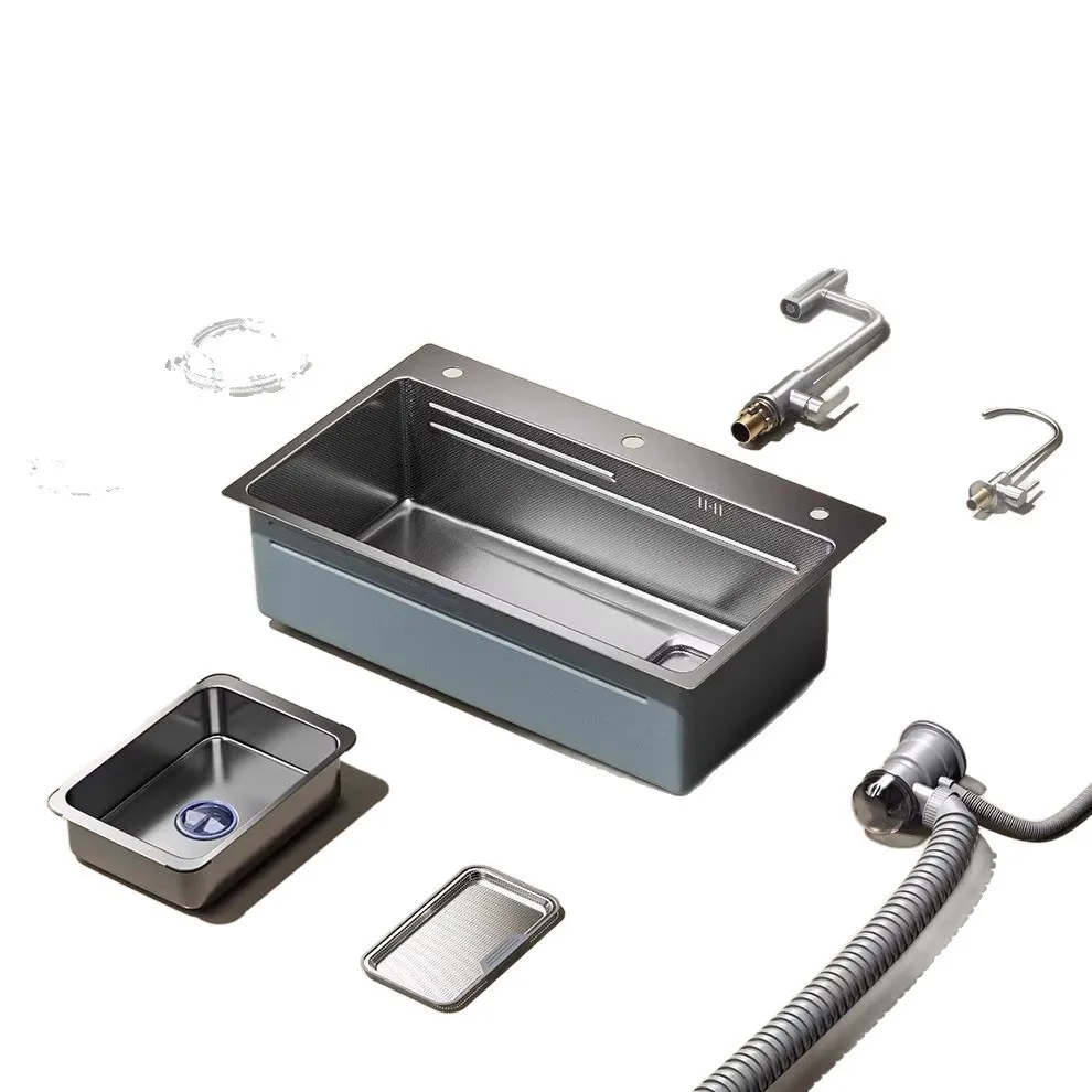 

5.0 Thickened sink large single tank set nano stainless steel, double slag large sewer kitchen dishwashing sink