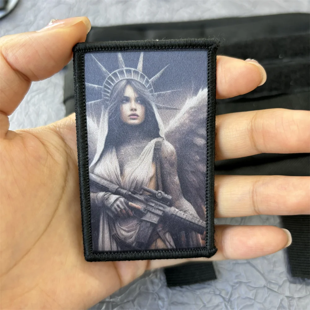 Goddess Gun Angel Statue of Liberty Military Patch on Clothes Hook and Loop Patches Backpack Tactical Equipment Emblem