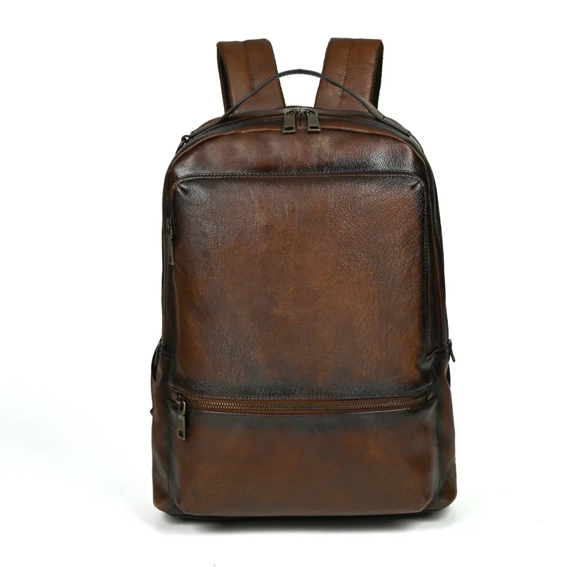 Mochila de cuero vintage para hombre de gran capacidad