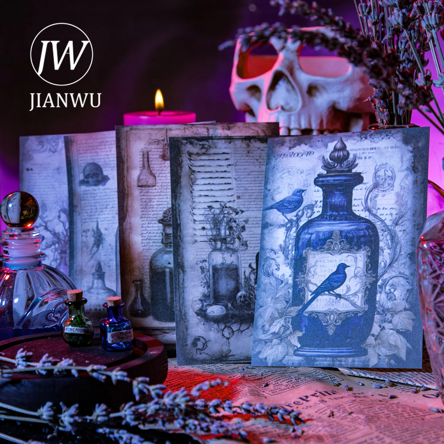 JIANWU 30 Sheets Magic Potion Series Vintage Dark Landscaping Collage Material Paper Creative DIY Junk Journal Stationery