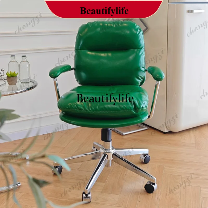 Silla de Oficina Ergonómica N178 TTT Computer Fex de Cuero Nórdico con Ruedas, Silla de Escritorio de Diseño Cómodo para Estudio, Silla Ejecutiva
