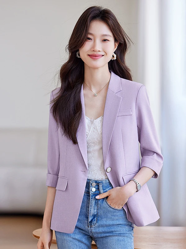 

Elegant Purple Seven-Quarter Sleeve Suit Jacket Women's Commute Professional Style Spring Summer High-End Feeling Goddess