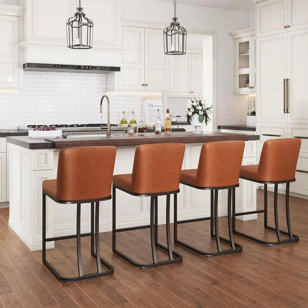 

Набор из 4 кожаных барных стульев высотой 24 дюйма для кухонного острова с поддержкой для спины