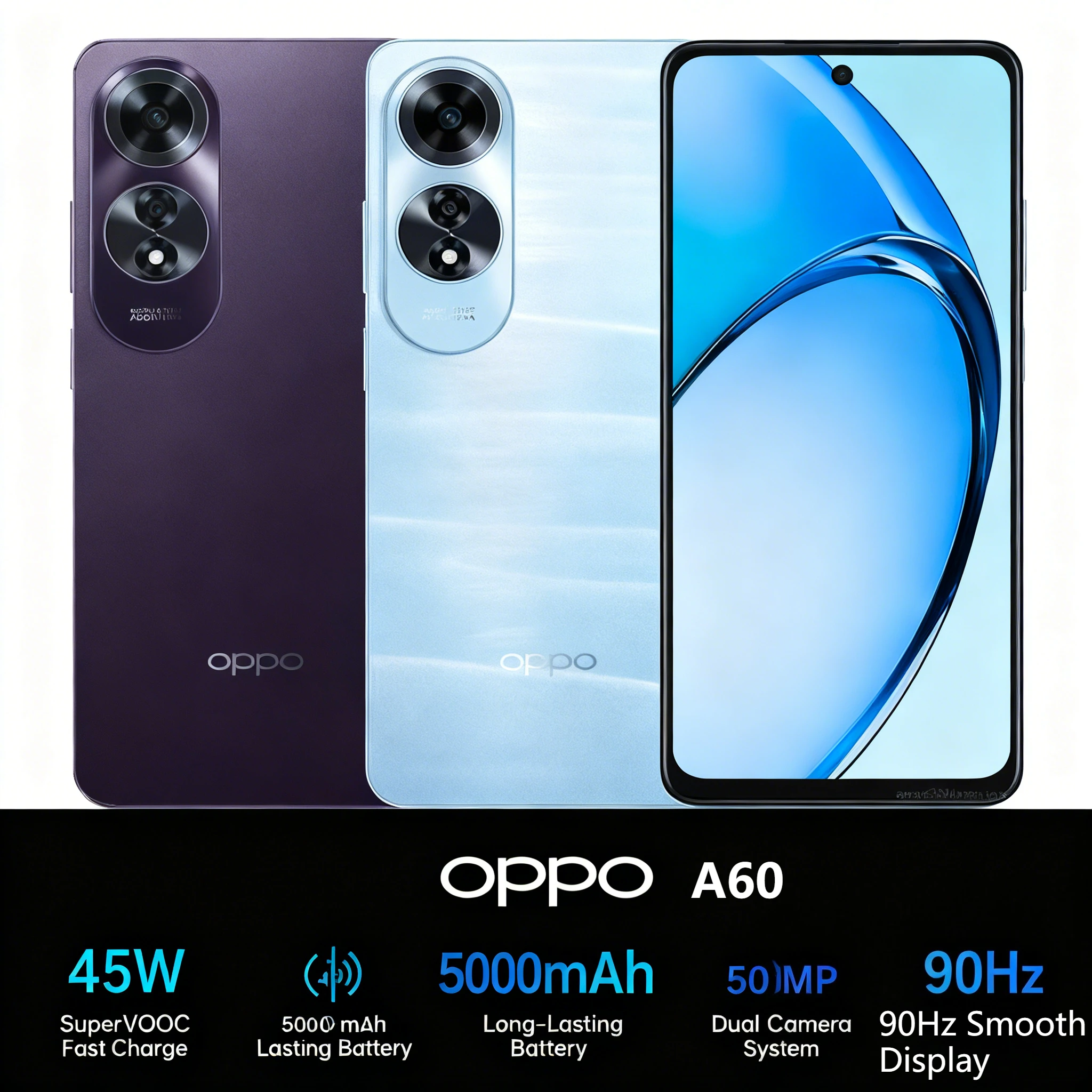 OPPO A60 Smartphone desbloqueado 45W SuperVOOC 5000mAh 90Hz 6,67" Pantalla ultrabrillante Teléfonos móviles Smartphone