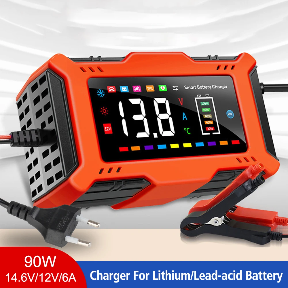 EU US Plug For Lead Acid / Lithium Iron Battery Car Battery Charger 90W 14.6V/12V 6A Pulse Repair 110V/240V Input