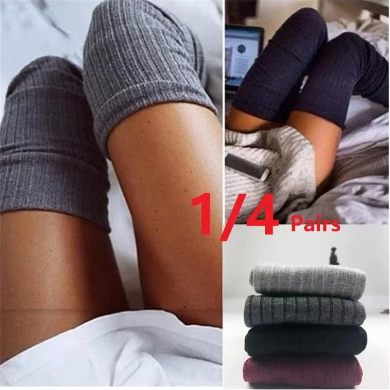 

Women Long Socks Cashmere Women Boot Solid Wool Thigh Stocking Skinny Casual Cotton Over Knee-High Fluffy Female Long Knee Sock