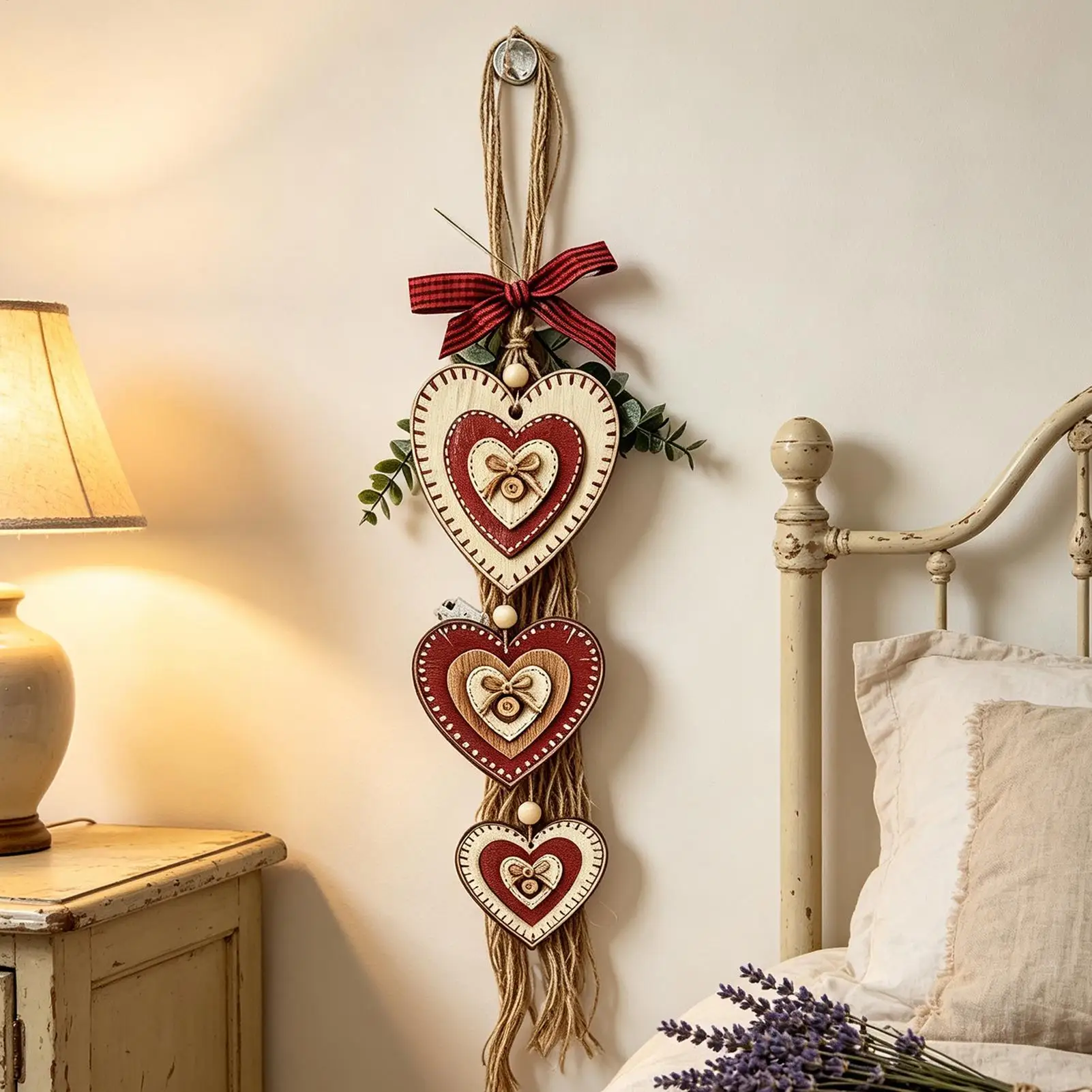 Rustic Style Wooden Heart Wall Ornament,Farmhouse Aesthetic Suspensible Hanging Fixture,Warm Toned Wall Mounted Accent