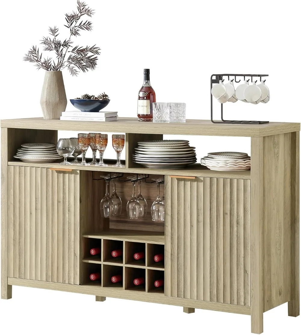 Wine Bar Cabinet, Oxford Fluted Modern Coffee Liquor Cabinet with Adjustable Shelves & Wine Racks, 8-Bottle Storage, 51