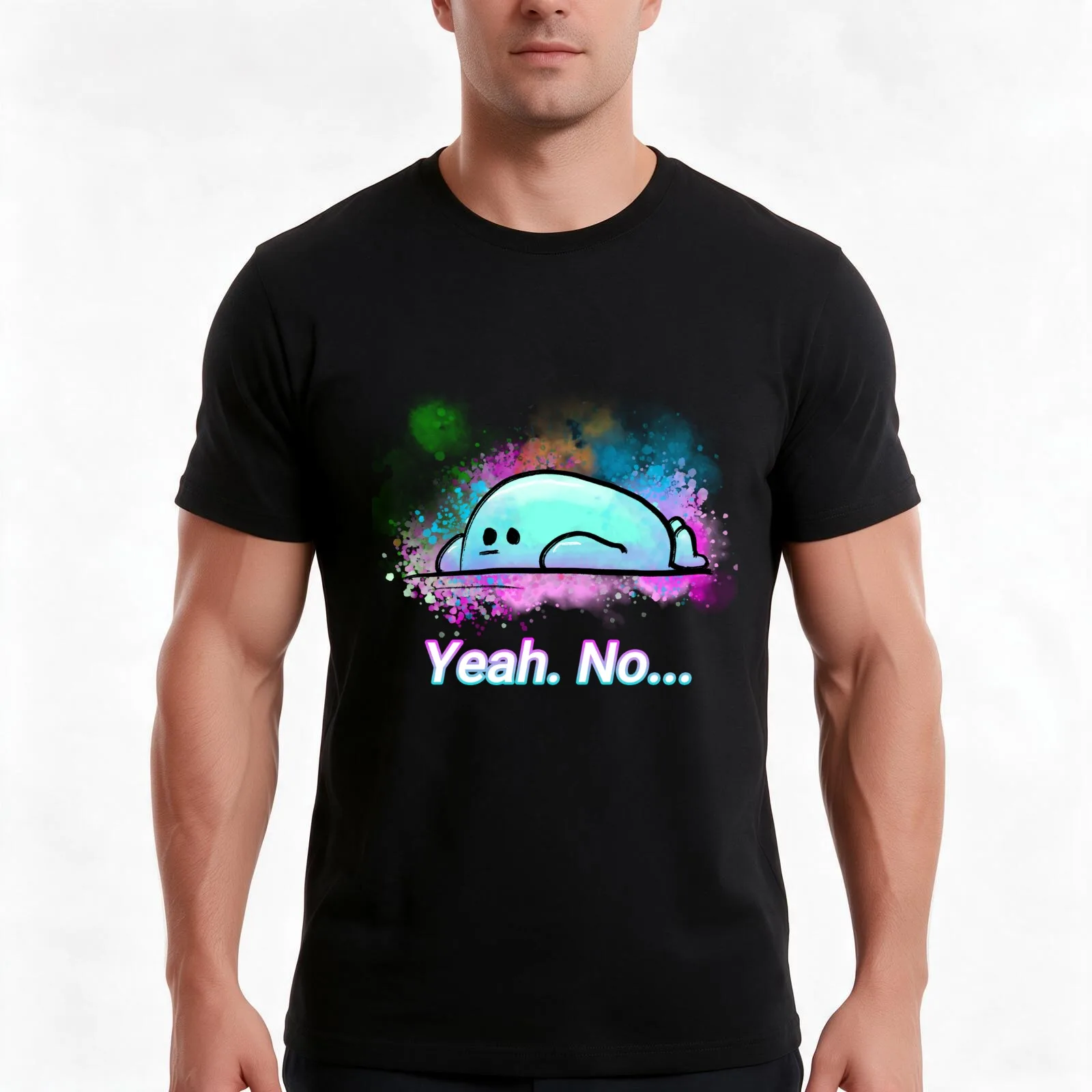 Yeah, No... T-Shirt, Summer Casual Cotton Tee, Oversized Streetwear Tops, Vintage Graphic Print, Loose Fit Short Sleeve