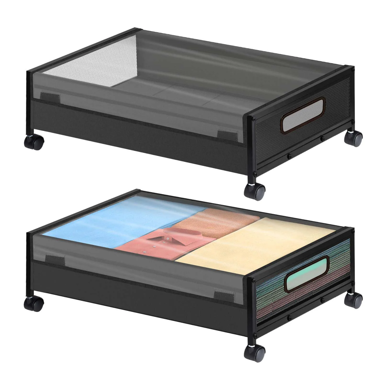 

2pcs Under Bed Storage Containers With Wheels, Rolling Under Bed Storage Organizer Bins for Clothes Shoes Books Blankets, Black