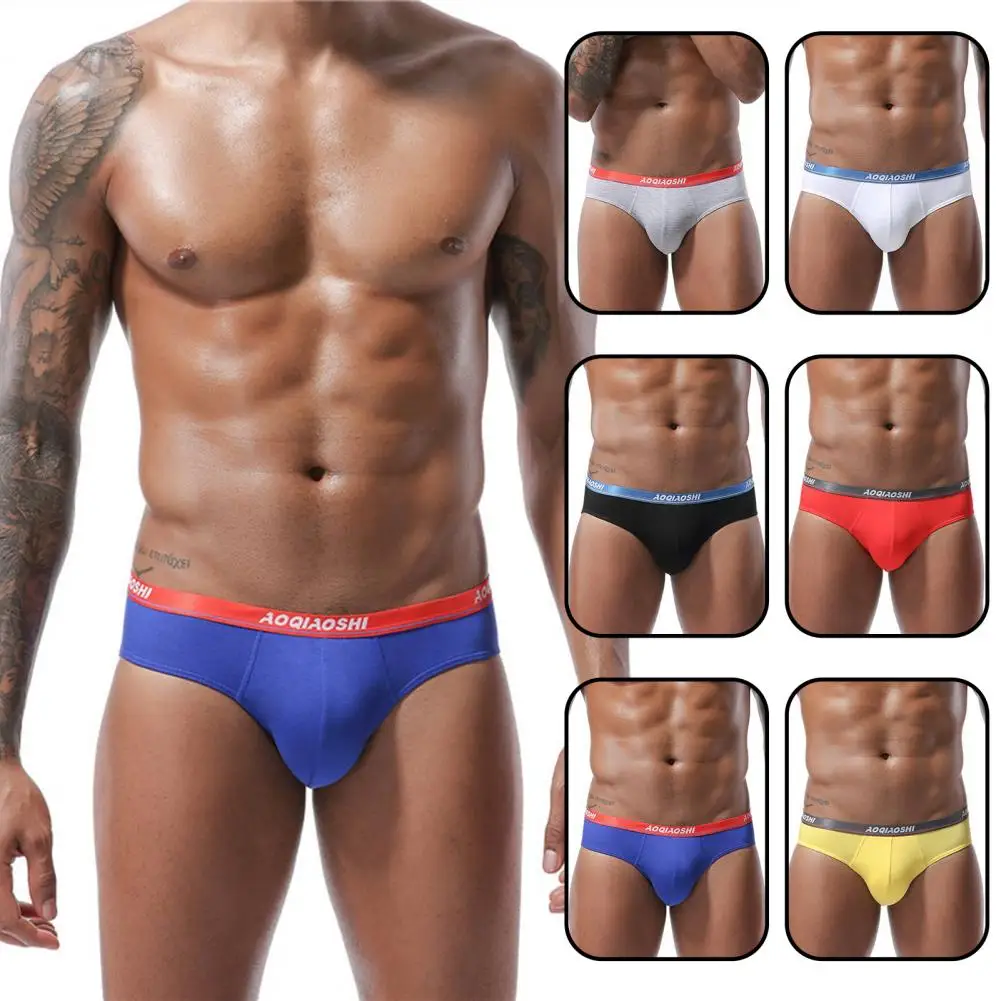 New in Men Panties Contrast Color Letter Low Waist 3D U Convex Close Fit Modal Double Layer Pouch Briefs Underpants Underwear