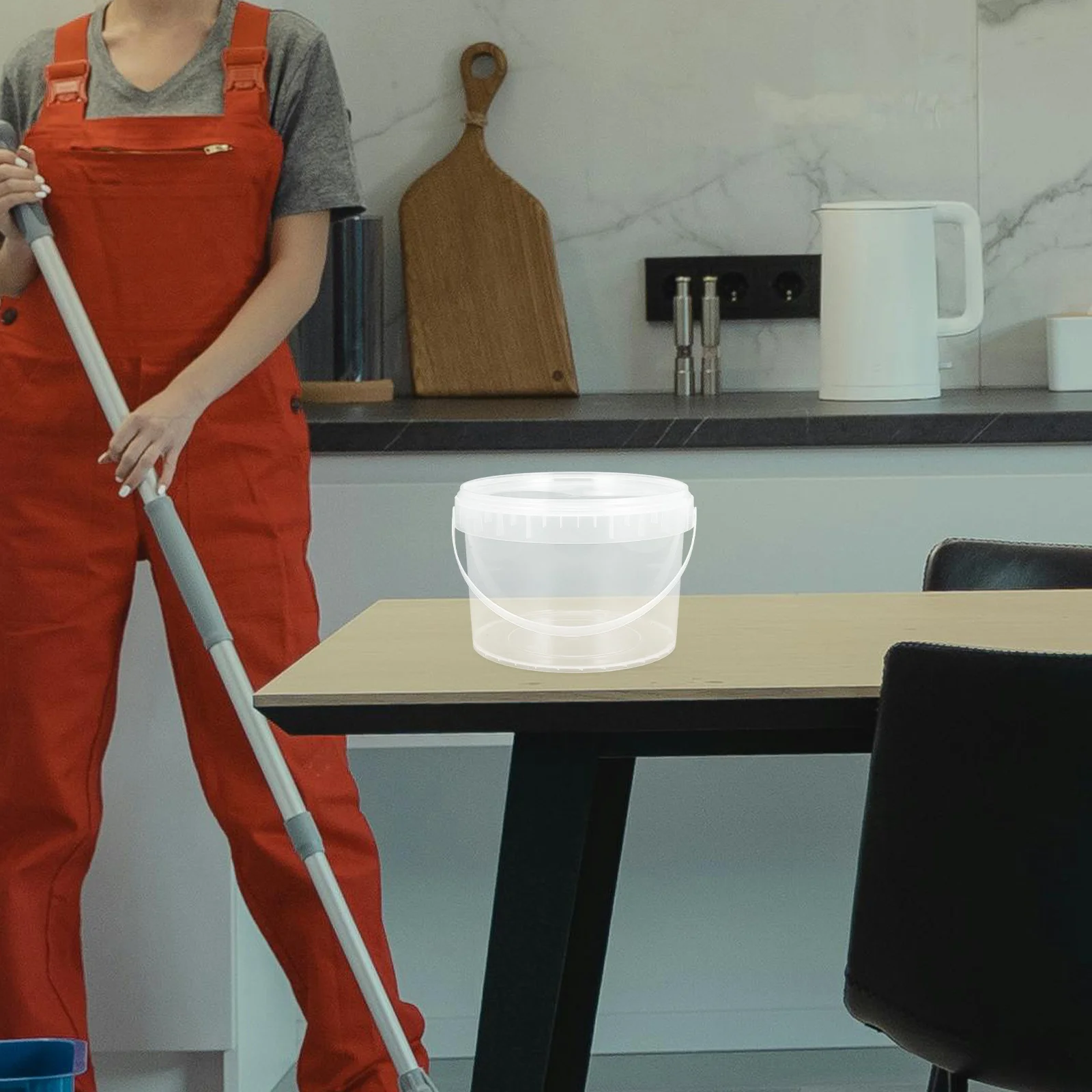 

Transparent Plastic Water Bucket Large Capacity Multipurpose Kitchen Storage Container Portable Bucket with Lid Handle Cleaning