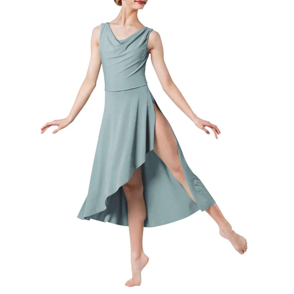 Modern Ballet Long Dress for Women Sleeveless Asymmetrical Skirt Hem Lyrical Ballerina dance Dress Stage performance costume