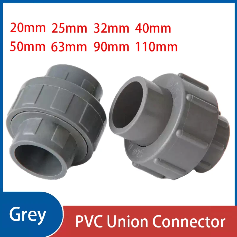 

1~10PC Grey PVC Union Connector Aquarium Tank Water Tube Pipe Coupling Joints Garden Irrigation Fittings 20/25/32/40/50/63~110mm