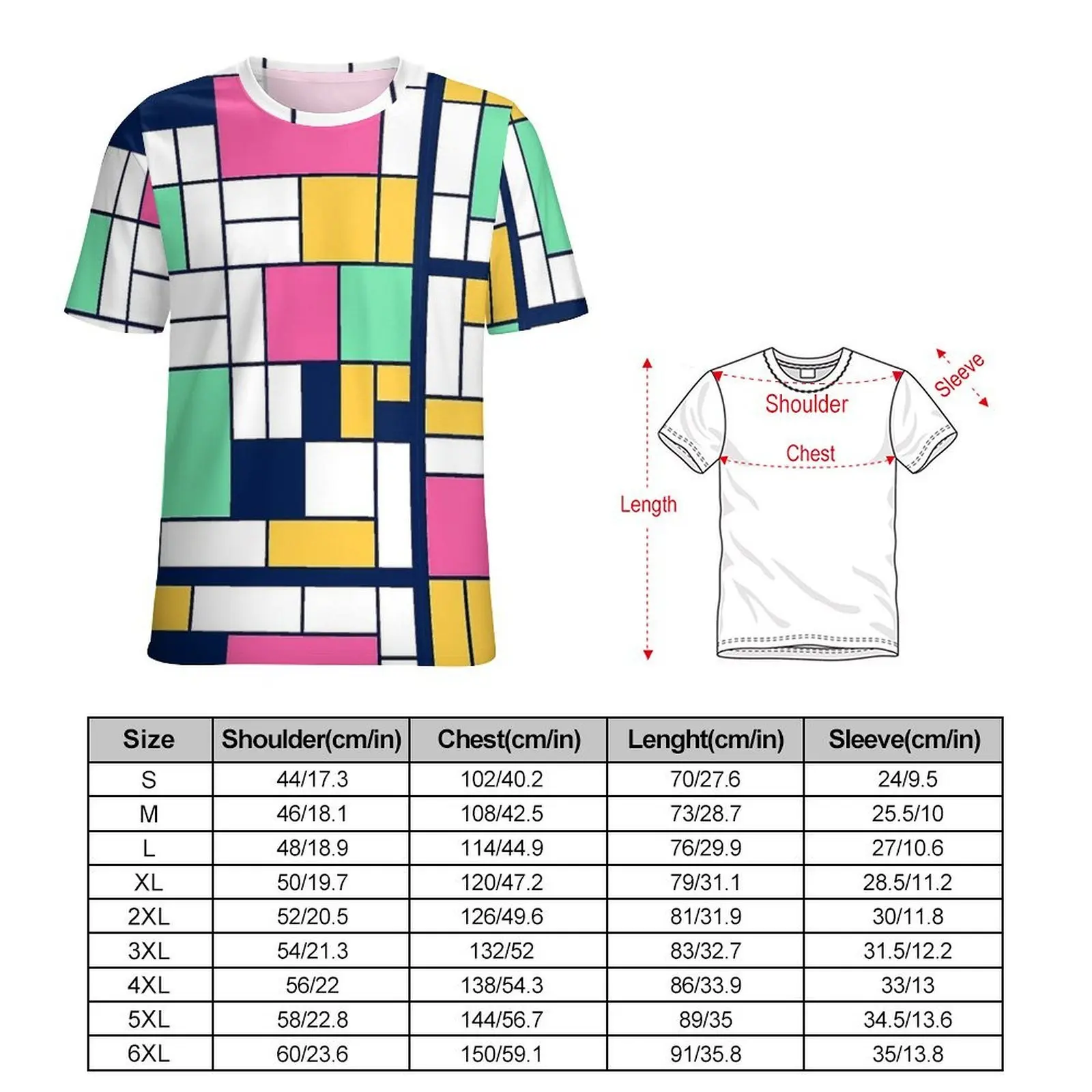 Couple Easter Mondrian  Print T-Shirt  Novelty T-Shirts Short Sleeve Custom Tshirt Hot Sale Beach Casual Oversized Tees